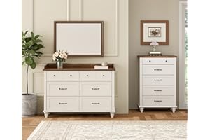 WAMPAT Dresser for Bedroom Set of 2, 1 Dresser for Kids Bedroom with 6 Drawers, 1 Baby Dressers with 5 Wide Chest of Drawers, Modern Wooden Closet Storage Organizer for Living Room, Nursery, Hallway