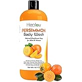Healov Persimmon Body Wash for Body Odor Control – Purifying Deodorizing Soap for Eliminating Odor – Underarms, Intimate Inner Thigh, Bikini Area, Smelly Feet – Natural Deodorant Soap, Kids Safe