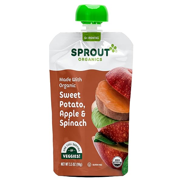 SPROUT ORGANICS SWEET POTATO APPLE AND SPINACH, 3.5 OZ, 6 CT POUCHES