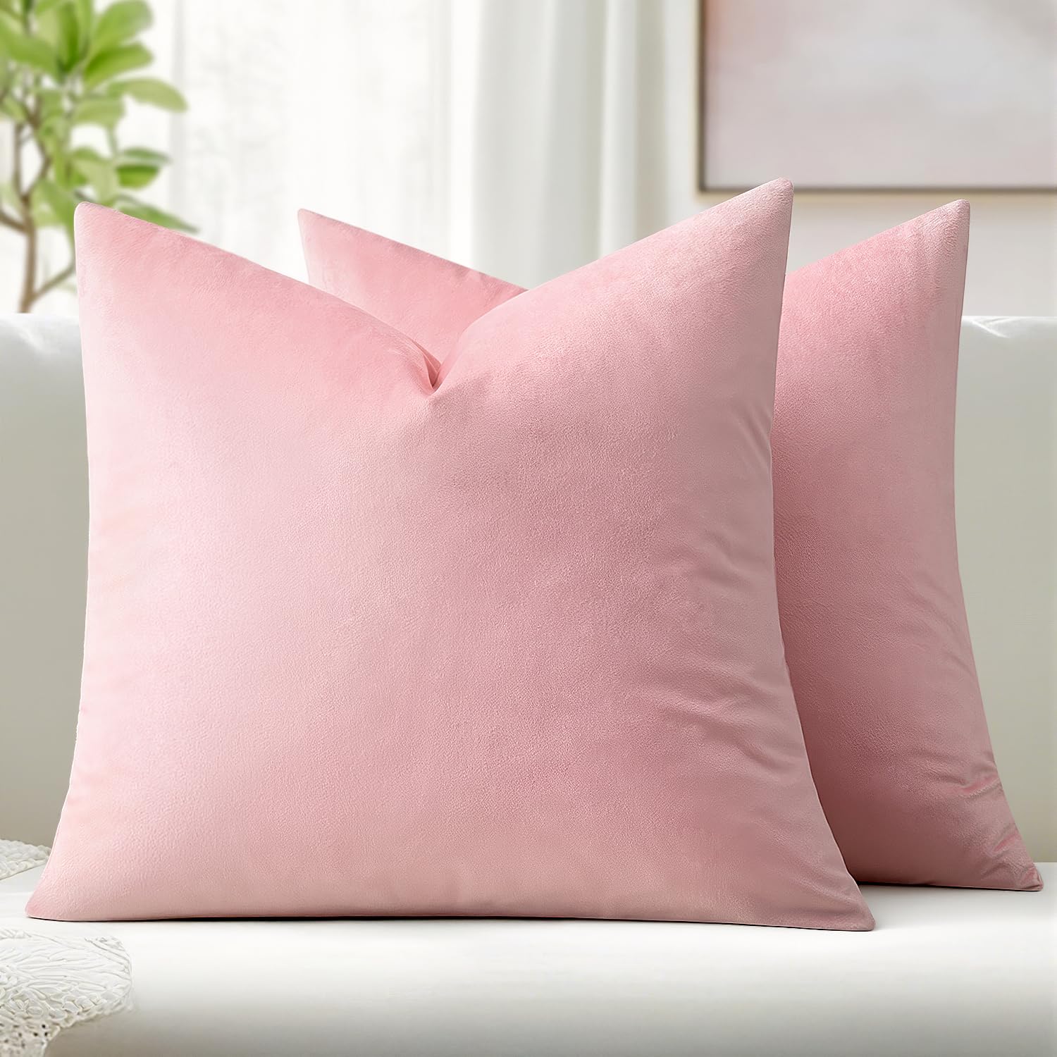 Photo 1 of MIULEE Pack of 2 Pillow Covers Velvet Square Throw Pillow Covers Decorative Cushion Case for Spring Sofa Bedroom Couch 18x18 Inch Bright Pink
