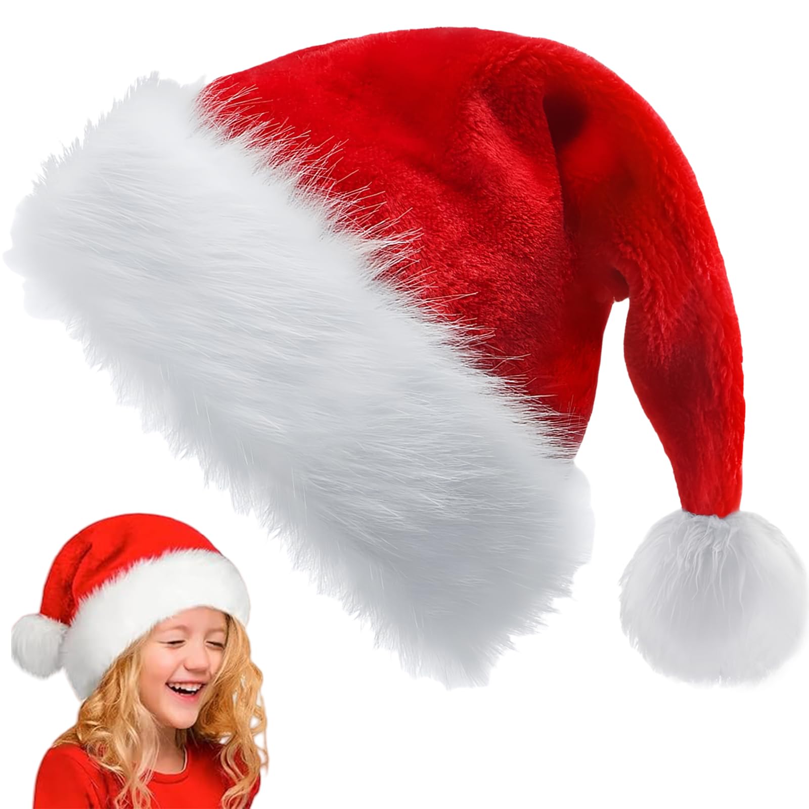 ATBEAMEN Christmas Santa Hats for Kids Adult Xmas-Luxury Santa Hats Father Christmas Plush Santa Claus,Xmas Holiday Thicken Santa Claus Fancy Dress for New Year Festive Party Santa