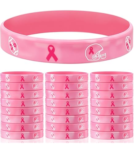 Lyreh 24pcs Breast Awareness Wristbands, 8 Style Elastic Silicone Pink Ribbon Bracelets With Hope Faith Strength Courage Inspiring Words For Women Charity Social Welfare Event Supply