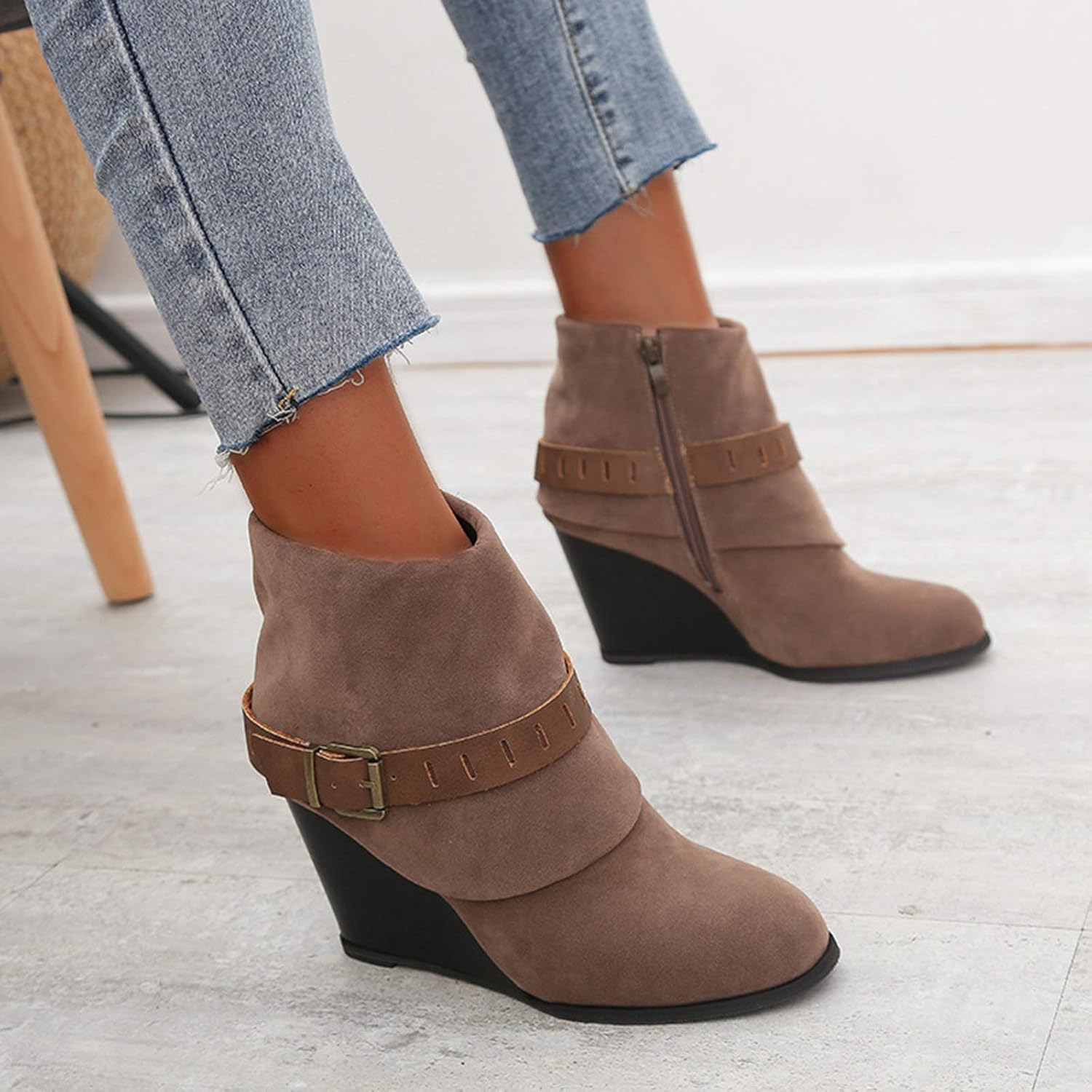 Damen Stiefeletten Reißverschluss Komfort Casual Damen Winter Booties Keilabsatz Damen ...