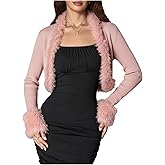 MakeMeChic Women's Faux Fur Open Front Coat Valentines Fuzzy Long Sleeve Crop Jacket Outerwear