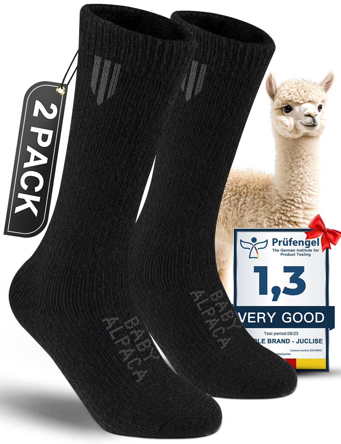 Juclise Men's Thermal Alpaca Crew Socks, Thick Winter Socks (US, Alpha, Small, Regular, Regular, Black) Image