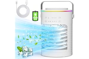 DLIAONEW Portable Air Conditioners, 3 Speeds Rechargeable Evaporative Air Cooler With 5000 mAh Batterie, 7-Color LED Light, 2 Cool Mist & 2-8H Timer, Personal Cooling Fan Air Conditioner for Room Car Office