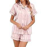Brezzistaxs Silk Satin Pajamas for Women Button-Up Silk PJ Set Notch Collar Satin Pajama set - 2 Piece Satin Pjs