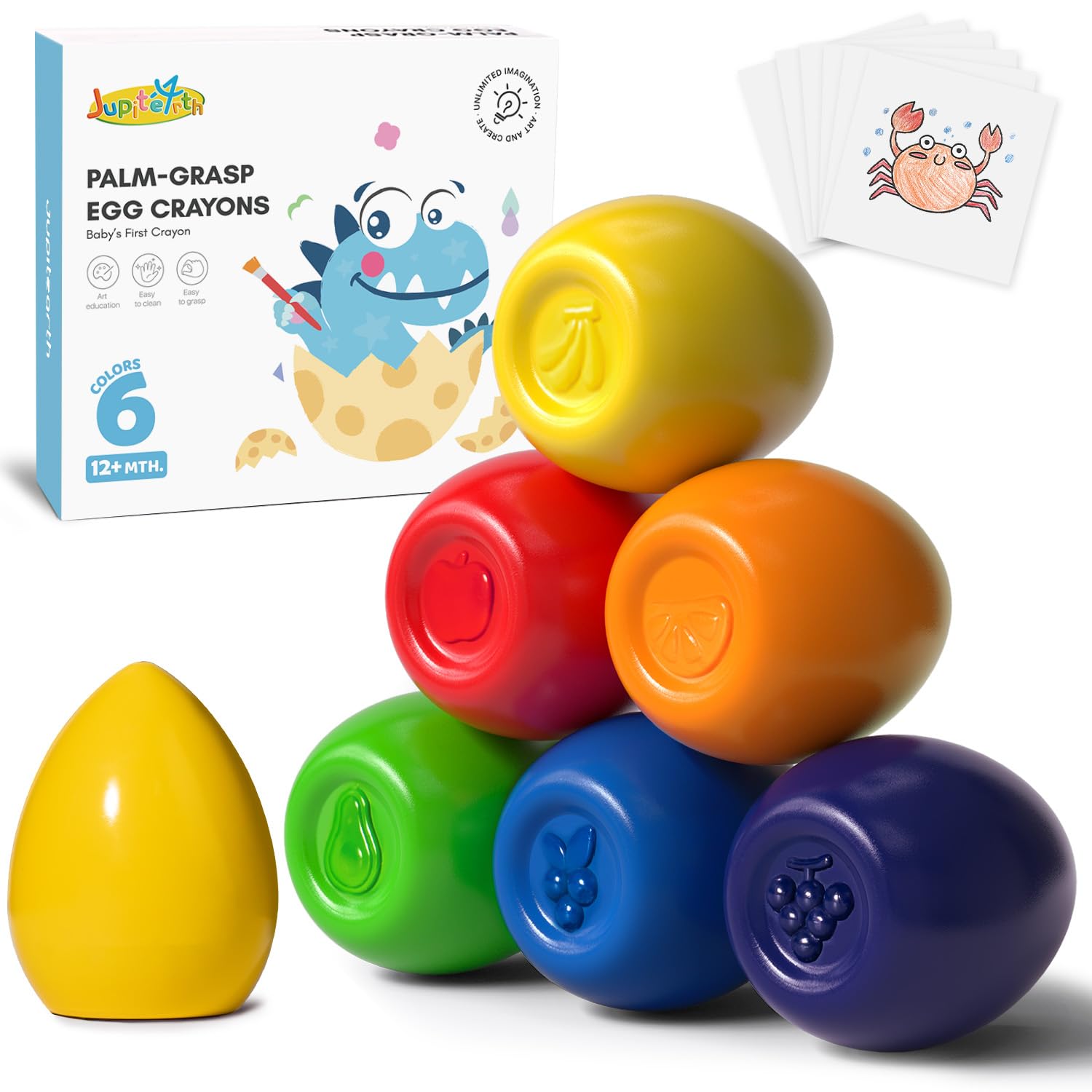 6 Colors Egg Crayons for kids, Palm-Grasp Non Toxic Jumbo Washable Crayons for Kids, Fat Brain Toys for Art Supplies and Perfect Gifts for Boys and Girls