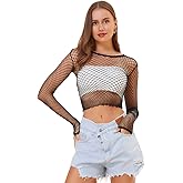 LemonGirl Women Fishnet Crop Top Lingerie Mesh Babydoll Chemise US 2-18 | One Size,Long Sleeve Tops,Alt Clothes,Tops Shirt,Mesh Crop Top,Plus Size,Black Fishnet Top,Fishnet Bodysuit,Wife Gift