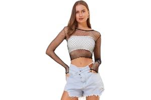 LEMON GIRL Women Fishnet Long Sleeve Crop Top Lingerie Babydoll Chemise Mesh Tops US2-16