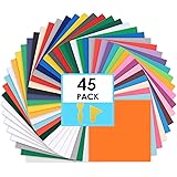 CONERX Permanent Adhesive Vinyl Sheets - 12”x 12” - 45 Sheets Assorted Colors (Matte and Glossy) Includes Squeegee Works with