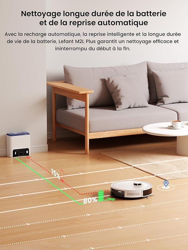M2L Plus Robot Aspirateur Laveur 6000Pa, Vidage Auto avec Sac 2,5 L — photo 7 sur 8