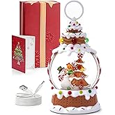 Gingerbread Snowman Christmas Tree Snow Globe - Lighted Gingerbread Snow Globe with Swirling Glitter and LED Lights, Hand Painted Christmas Decoration Playing 8 Holiday Songs, Xmas Gift for Adults