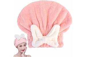 YUMINGUHC Ultra Absorbent Hair Quick Drying Towel for Women Girls New Microfiber Hair Towel Wrap Dry Turban Soft Bow Tie Plopping Head Towels Shower Cap for Kids (Pink)