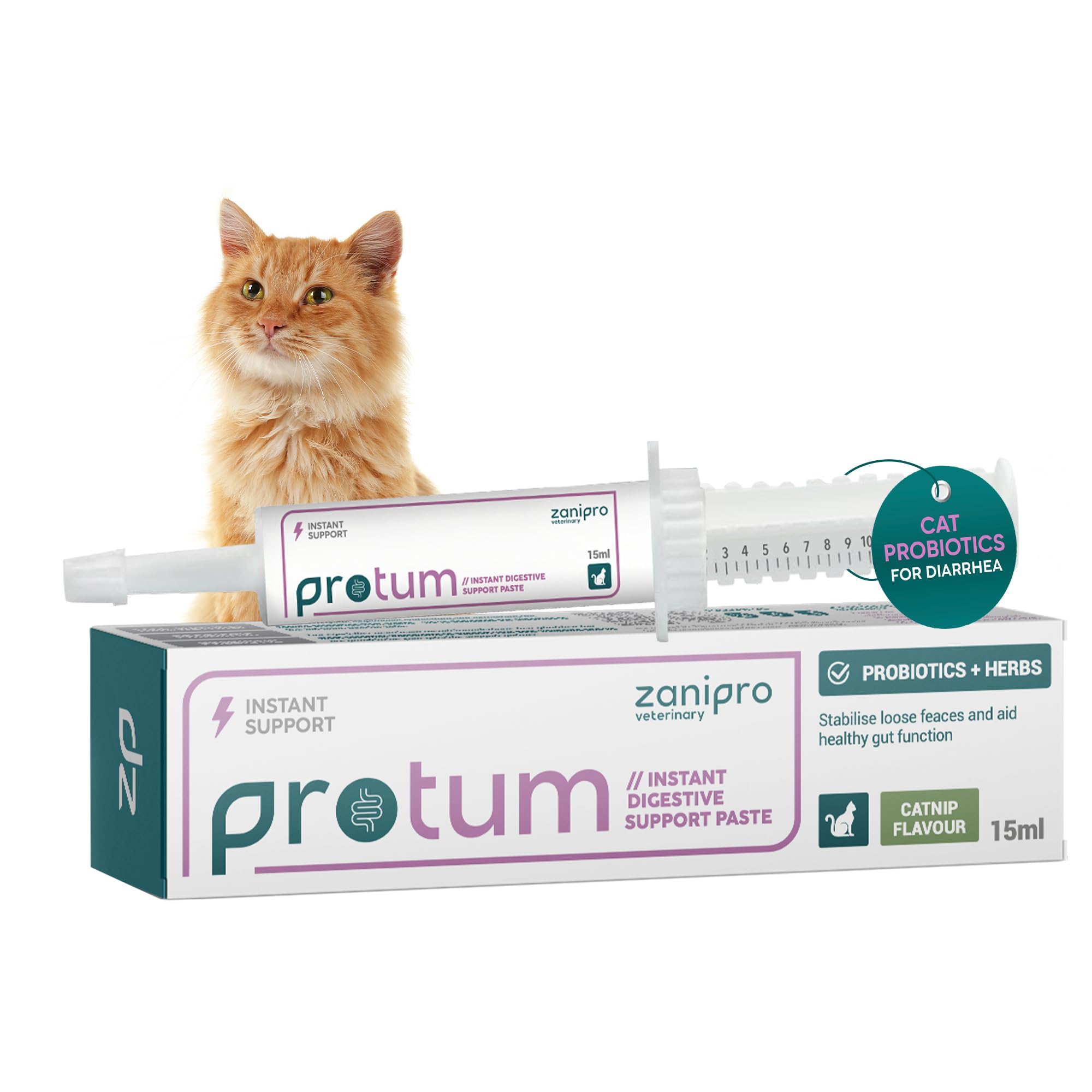 Zanipro Probiotics for Cats Paste 15ml, Cat Diarrhea Treatment, Advanced Prebiotic for Cats, Natural Diarrhea Relief for Cats, Restore Digestion, Loose Stools & Gut Balance - Catnip Flavoured