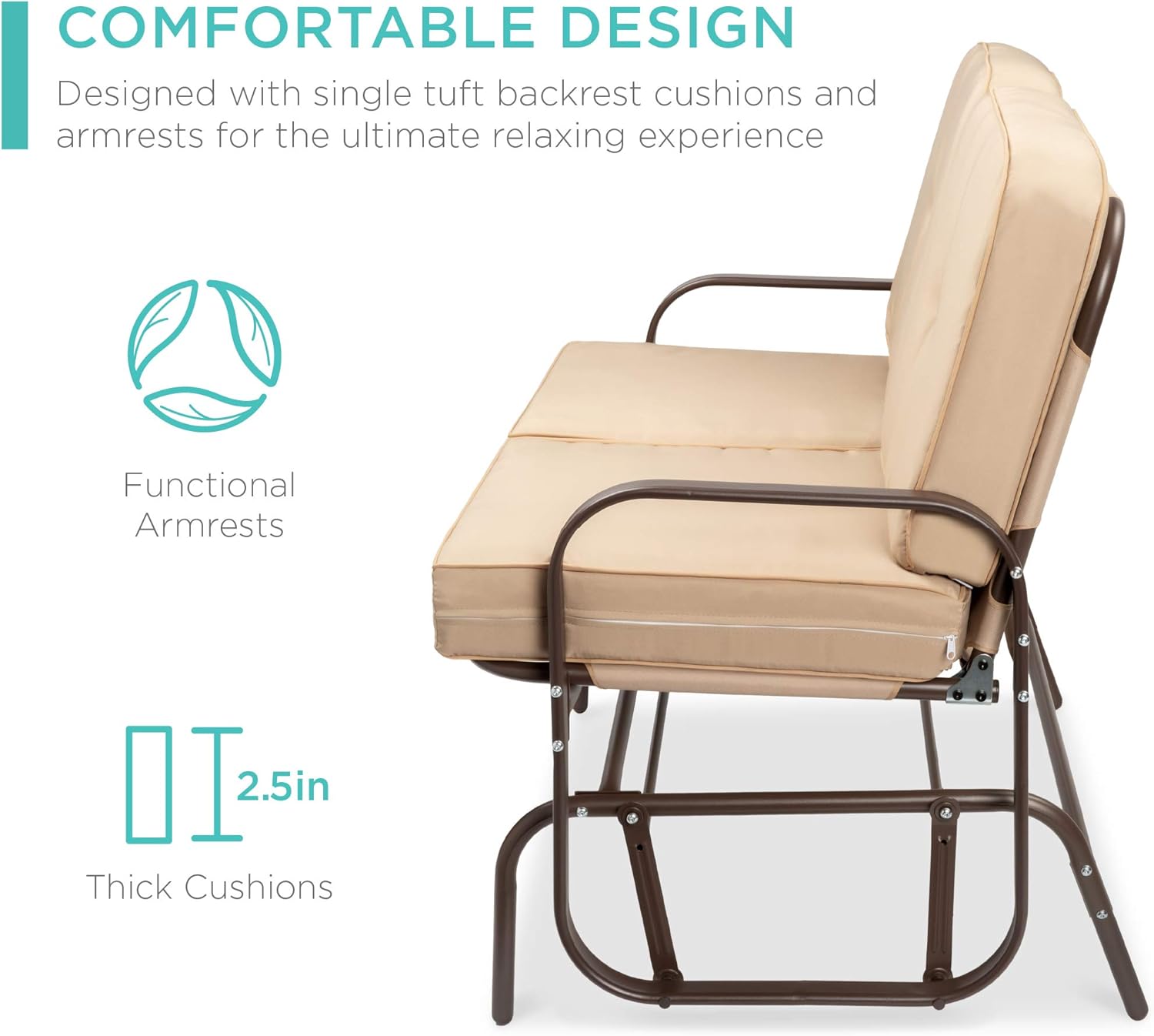 Best Choice Products 2-Person Outdoor Glider Bench Loveseat Rocking Chair for Patio, Garden, Yard, Porch w/Armrest, UV- and Water-Resistant Cushions - Beige : Garden & Outdoor