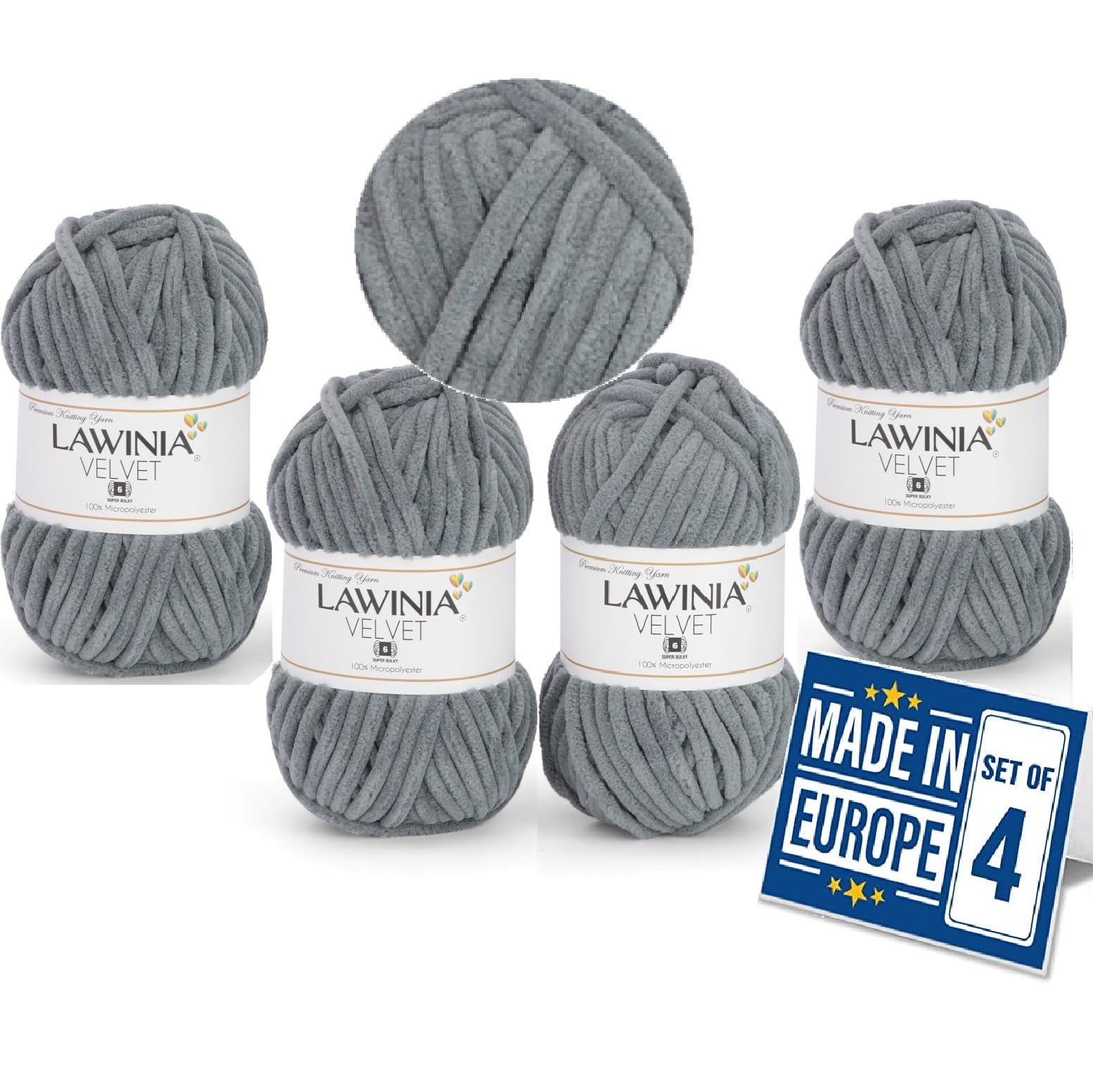 LAWINIA -Velvet Premium Soft Chenille Yarn Chunky, Velvet Yarn Crochet, Does NOT SHED, Plush Blanket Wool for Crochet, Thick Chunky Wool for Knitting, Pack of 4