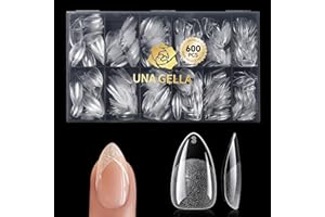 UNA GELLA Short Almond Gel Nail Tips, 600 Pcs Pre-Filed Short Nail Tips Almond Shape Half Matte Press On Nails 12 Sizes Full Cover Clear Fake Nails for Extension Home DIY Salon with Box