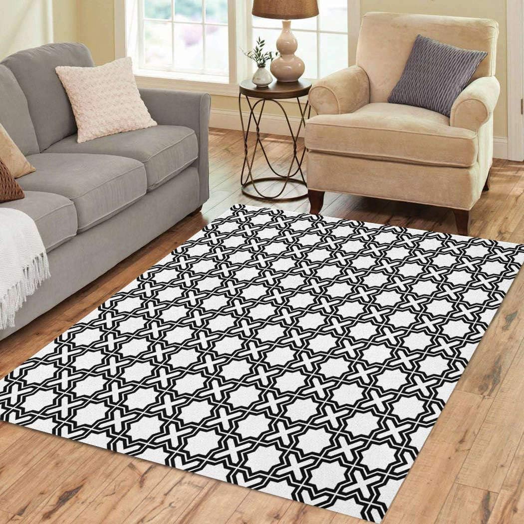 Suike Area Rugs 5'x7' Geometric Ornament Based Traditional Art.Double Lines are Black.for Laser Soft Flannelette Fluffy Stain Resistant Non-Slip Carpet Elegant Floor Decor Bedroom Living Room