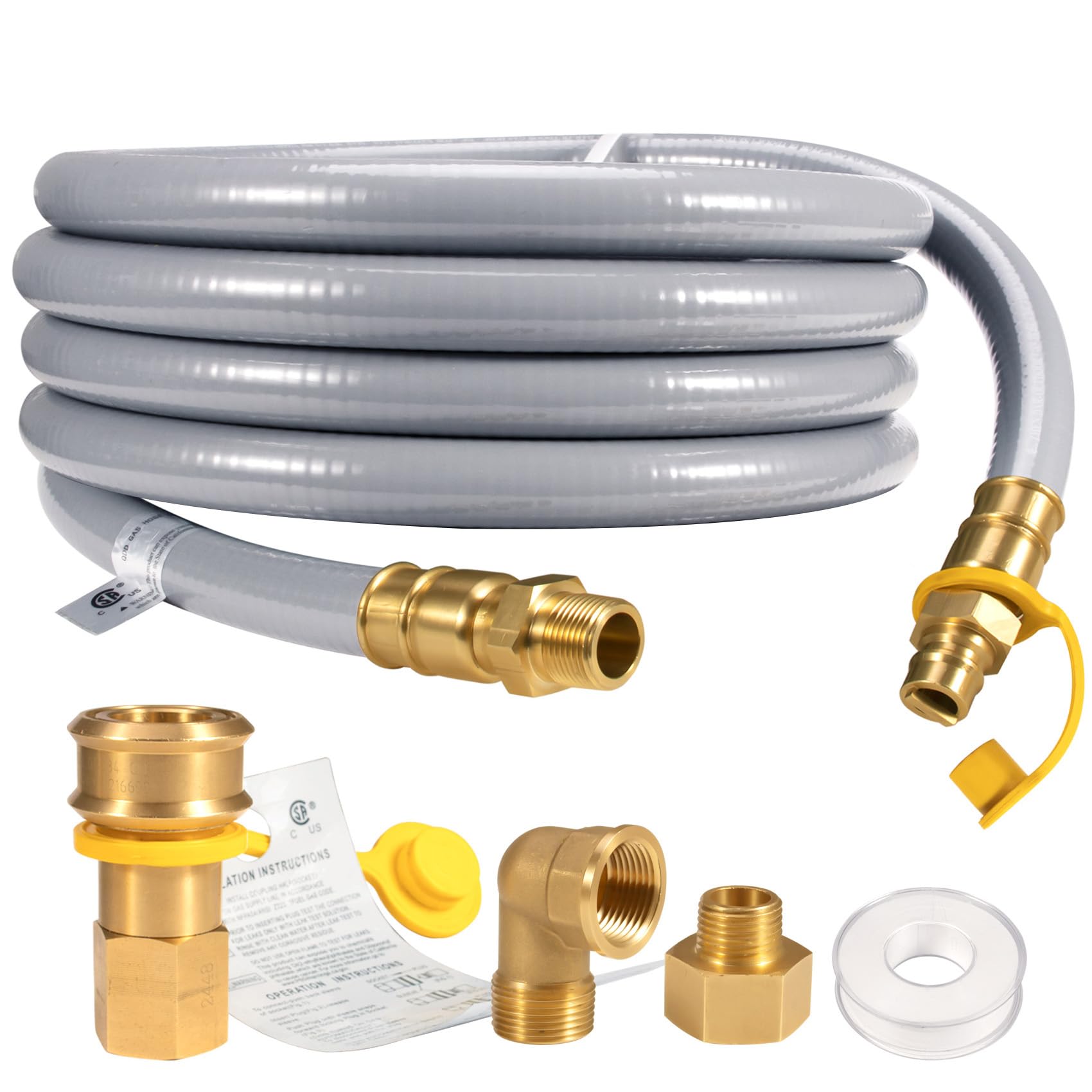 Photo 1 of ?24FT)3/4 inch ID Natural Gas Hose, Available in 24FT/30FT, Ideal for Generators, Grills, Patio Heaters & More with Quick Connect, 90° Elbow & 3/4" to 1/2" Adapter. CSA Certified