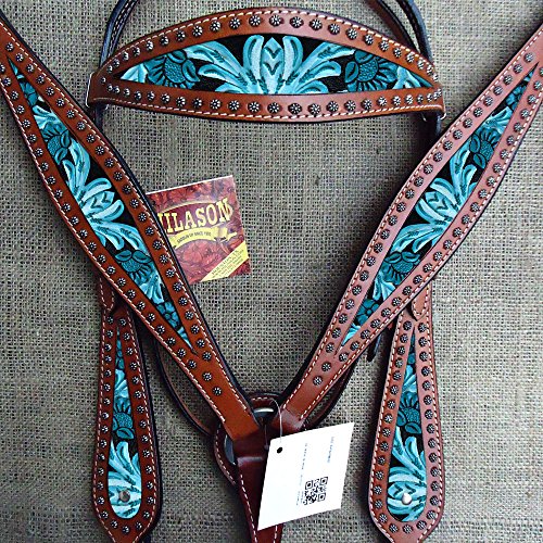 HILASON Western Horse Headstall Breast Collar Set Tack American Leather Turquoise