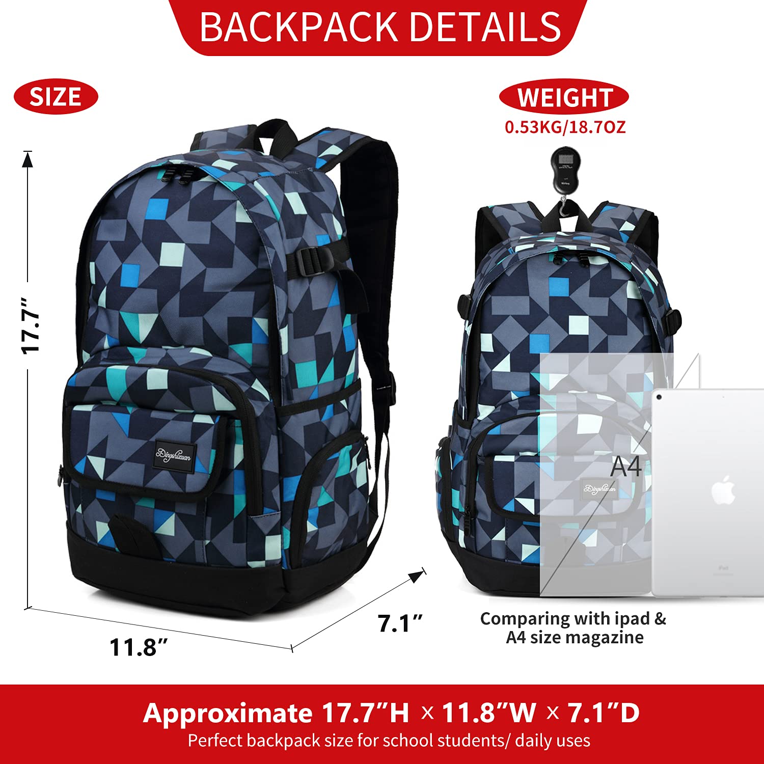rickyh style School Backpack Travel Bag for Men & Women Lightweight College Back Pack with Laptop Compartmen