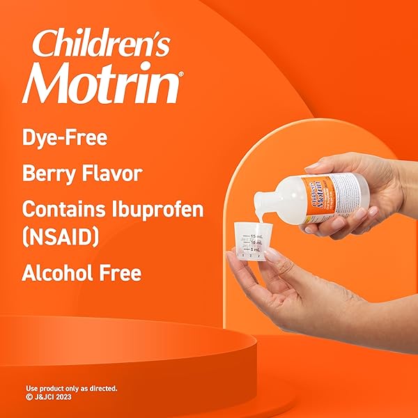 CHILDREN’S MOTRIN ORAL SUSPENSION 100MG IBUPROFEN MEDICINE, NSAID FEVER REDUCER & PAIN RELIEVER FOR MINOR ACHES & PAINS DUE TO COLD & FLU, DYE FREE, ALCOHOL-FREE, BERRY FLAVORED, 8 FL. OZ