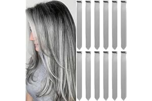 Olldag 12 PCS Grey Hair Extensions Clip in, 22 Inch Colored Hair Extensions Party Highlights Long Straight Synthetic Hairpieces for Women Kids Girls Halloween Christmas Cosplay