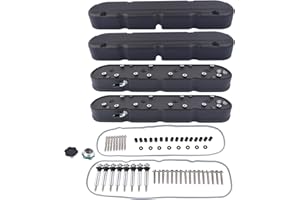 Black LS Smooth Cast Aluminum Valve Covers with Coil Mounts & Covers Replacement for Chevy Small Block SB V8 293 325 346 364 