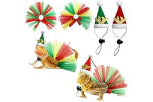 Vehomy 4Pcs Christmas Bearded Dragon Costume Christmas Bearded Dragon Santa Claus Hats Christmas Bearded Dragon Lizard Tutu Skirts Xmas Beardy Lizard Outfit for Chick Hamster Bird Parrot
