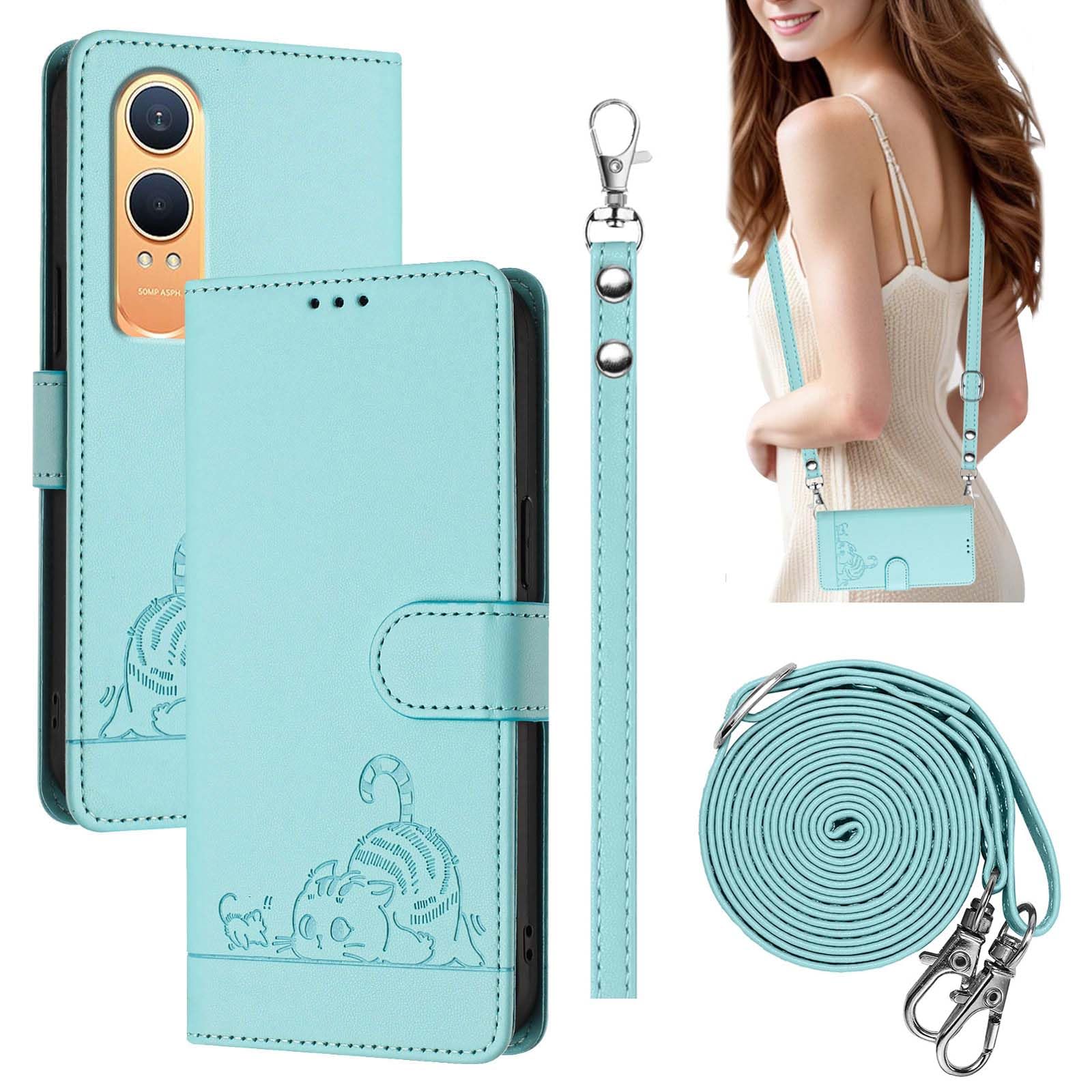 WBWONE Leather Case for OnePlus Nord CE 4 Lite/Nord CE4 Lite Cover, Magnetic Wallet Phone Case with Card Holder + Long Rope, Flip Case/Cover with Stand - Light Green