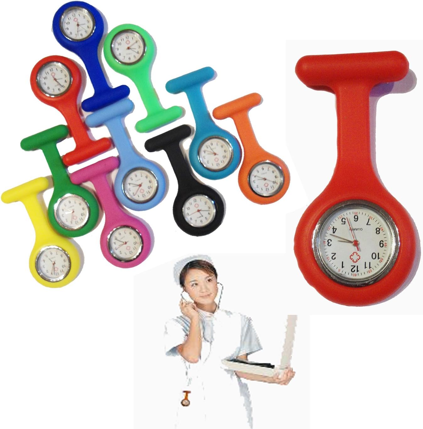 CPINurse Watch - Nurse Fob Watches -Tunic Fob Silicone Strap,Brooch & Battery