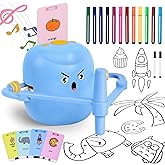 Drawing Robot for Kids, Interactive Educational Drawing Robot, Kids Robot Toys with 100 Word Cards, 12 Color Pens & Voice Interaction, Drawing Machine Present for Girls and Boys Age 5+, Blue