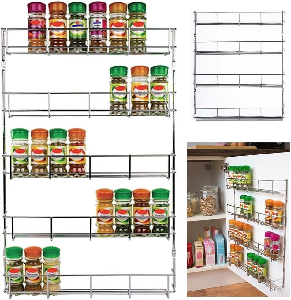 Vconcal(TM) 32pc Chrome 4 Tier Spice Rack Herb Jar Holder Wall Kitchen Cupboard Storage