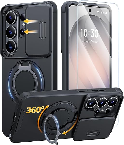 JAME for Samsung Galaxy S26 Ultra Case with Ring Stand & Slide Camera Cover | Ring Holder Kickstand, Screen Protectors, Dual-
