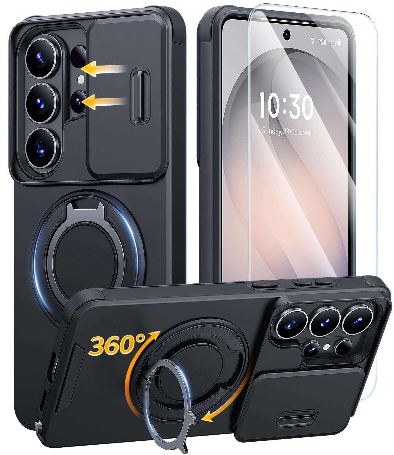 JAME for Samsung Galaxy S26 Ultra Case with Ring Stand & Slide Camera Cover