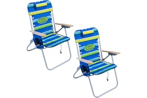 Tommy Bahama Hi-Boy 17" Seat Height 4-Position Lace-Up Suspension Folding Beach Backpack Chair, 2-Pack, Stripe