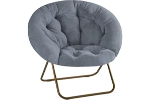 DUMOS Comfy Saucer Chair, Faux Fur Lounge Seasting XL Circle Chair for Bedroom, Dorm & Gaming, Foldable Fashion Accent Seat for Small Spaces, Folding Moon/Mushroom/Round Oversized Style