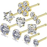 Carperton 14k Gold Plated Nose Rings Studs for Women 316L Surgical Steel Nose Piercings 22g/20g/18g Gauges 1.5mm/2mm/2.5mm/3mm/3.5mm/4.5mm Sizes