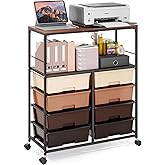 Rolling cart with 8 drawers,Storage drawer cart with wooden tabletop,Lockable wheels organizer for homeschool, arts & crafts, classroom, office & creative spaces (Brown)