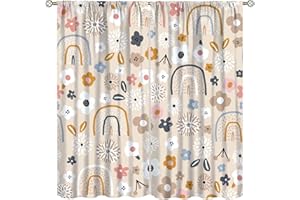 SXXLDNG Kids Rainbow Curtains Boho Cartoon Colorful Floral Stars for Girls Bedroom Decor Bohemia Love Heart Lovely Abstract Art Printed Living Room Window Drapes Fabric 42W x 45H Inch Decor
