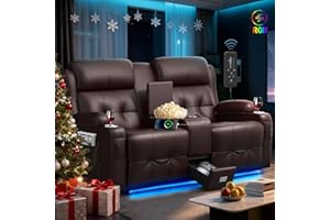 TOMOSLTER Loveseat Recliner Sofa, Home Theater Seating with Massage, RV Wall Hugger Reclining Couch with LED Lights, Console, USB, Cup Holders & Drawer, Manual Loveseat Recliners RV Sofa for RV & Home Theater
