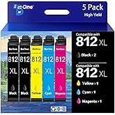 BeOne 812XL Ink Cartridges Combo Pack High Yield Remanufactured Replacement for 812xl Ink Cartridge Epson 812 812 XL Ink Cartridges for Epson WF-7840 WF-7820 WF-7310 EC-C7000 Printer (5 Pack)