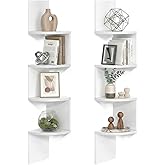 VASAGLE Set of 2 Corner Shelves Wall Mount, 4-Tier Floating Bookshelves | Plant Shelves for Bedroom, Living Room, Bathroom, Home Office, Cloud White, CUSTOS Collection ULBC704WB01S