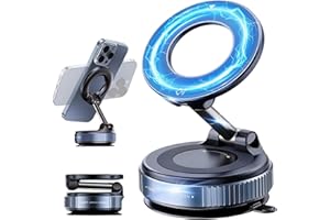 Magnetic Phone Holder for Car – 360° Rotating Suction Cup Mount, MagSafe Compatible Dashboard/Mirror Phone Mount, Hands-Free 