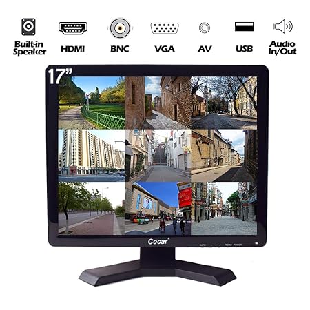 17-Zoll CCTV-Monitor, 1280x1024 Eingebauter Lautsprecher HD LCD Sicherheitsbildschirm(LED-Hintergrundlicht) mit VGA HDMI AV B
