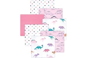 Little Treasure Hudson Baby Cotton Poly Flannel Receiving Blankets Multipack, Pink Cuteasaurus, 30x30 inches