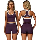 PQBPQB Women 2 Piece Workout Sets Racerback Color Block Tank Top High Waist Tummy Control Shorts Yoga Outfits