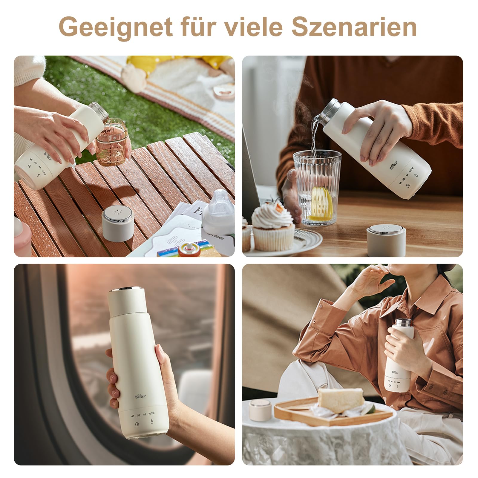 Bear 300ml elektrischer Wasserkocher, 3-in-1 Reise-elektrischer Wasserkocher, Doppelschicht 304 Edelstahlliner, tragbarer kleiner schneller Heizungsisolierungsbecher(Doppeltaste) 8
