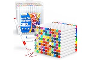 D-FantiX 120 Colors Acrylic Paint Markers for Kids Adults, Fine Tip Acrylic Paint Pens for Wood, Fabric, Glass, Canvas, Ceram